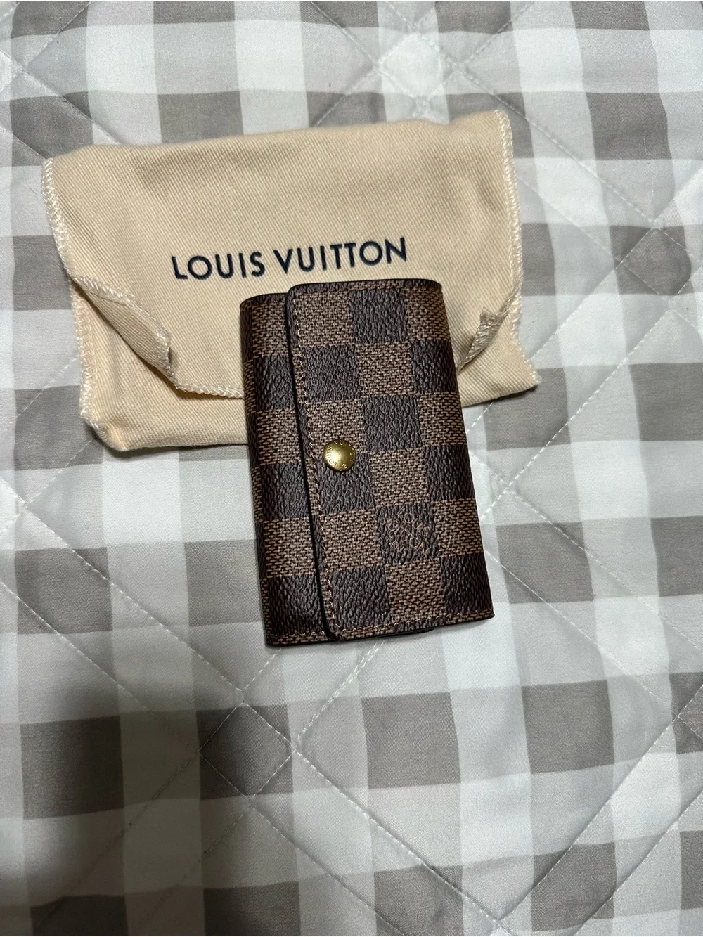 Louis Vuitton Brown Damier Ebene Folded Key Card Case with Gold Snap